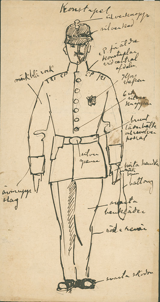 Akseli Gallen-Kallela, a leading artist of Finnish National Romanticism, was asked to design a police uniform for the newly-independent country. Gallen-Kallela's drawings to a certain extent resembled the uniform of 1906, and the proposal even included the spiked helmet no longer in use at the time. However, this uniform was never adopted, probably due to political considerations; the First World War had turned to Germany's disadvantage, and it was not a good time for newly-independent Finland to be associated with Germany by adopting a police uniform with typically German features.